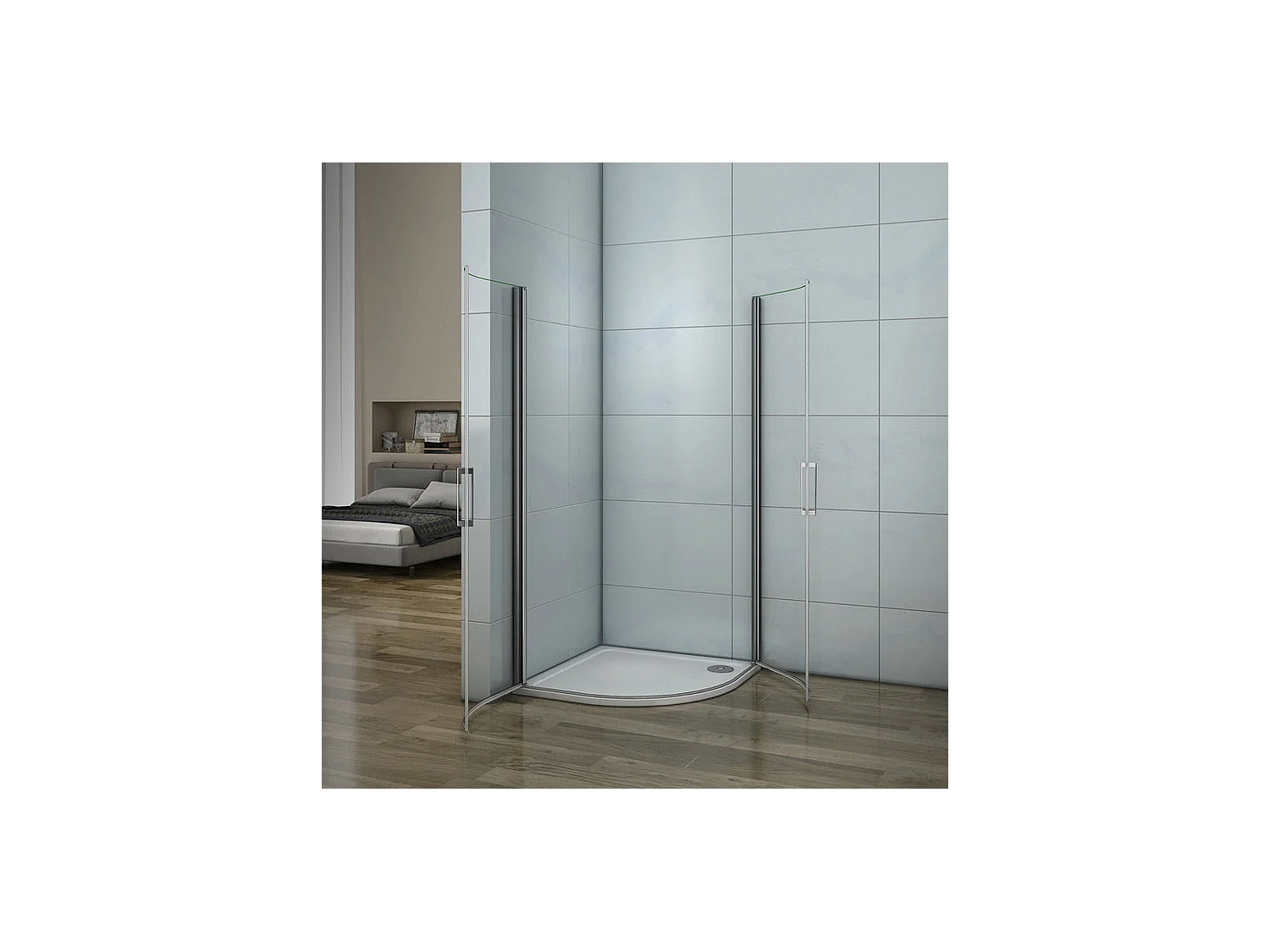 Cabine de douche battante 90x90x195cm 1/4 rond, porte de douche pivotante à 180°en verre 6mm securit anticalcaire