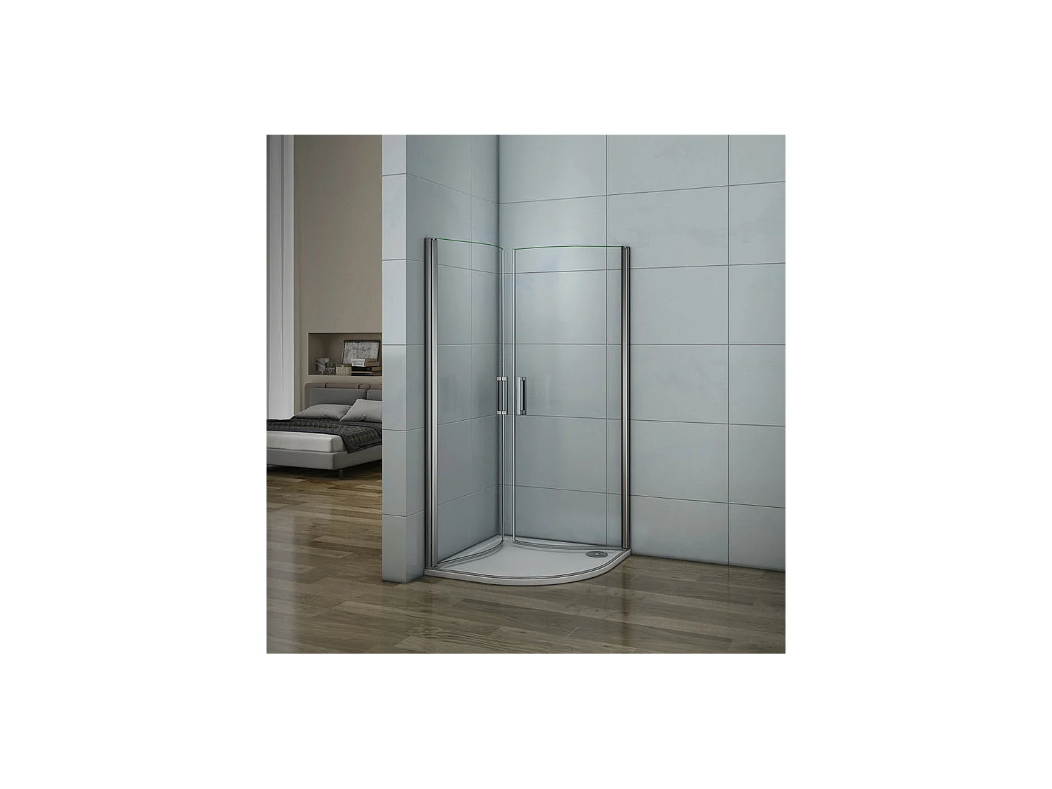 Cabine de douche battante 90x90x195cm 1/4 rond, porte de douche pivotante à 180°en verre 6mm securit anticalcaire
