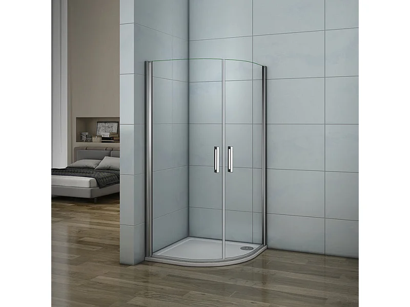 Cabine de douche battante 90x90x195cm 1/4 rond, porte de douche pivotante à 180°en verre 6mm securit anticalcaire
