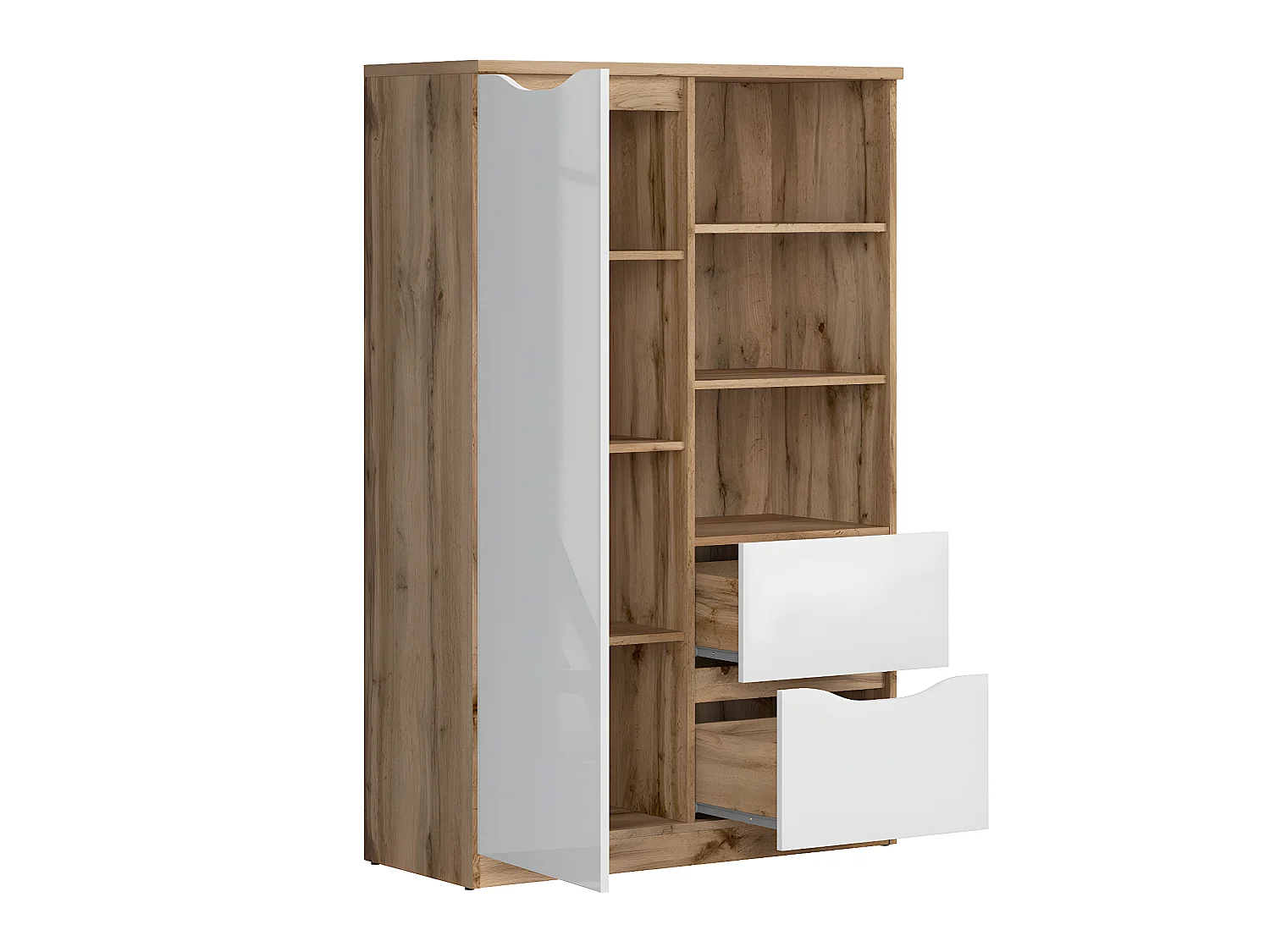 Petite armoire 1 porte 2 tiroirs June Blanc et Bois