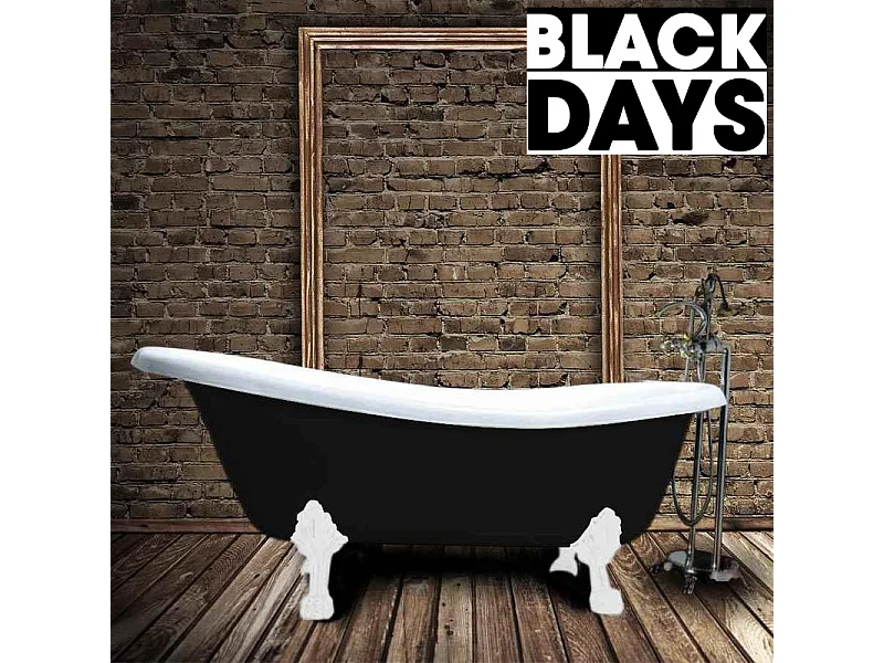Baignoire sur pieds en fonte LIVINGSTON Noire 170 cm Pieds blancs