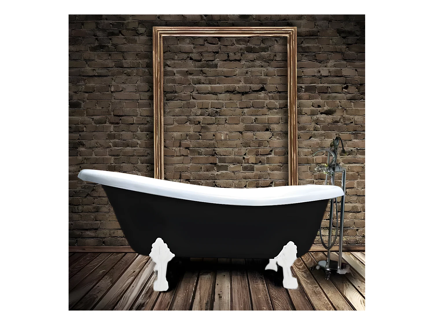 Baignoire sur pieds en fonte LIVINGSTON Noire 170 cm Pieds blancs