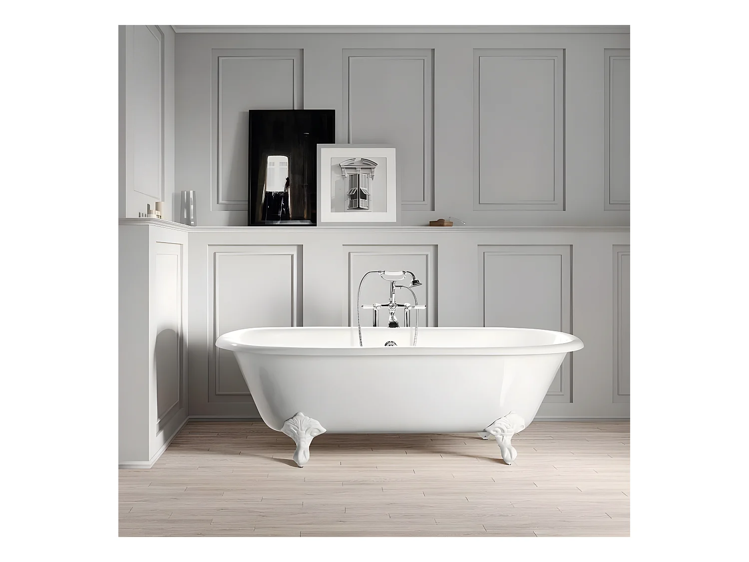 Baignoire sur pieds en fonte PLYMOUTH Blanche 153 cm Pieds blancs