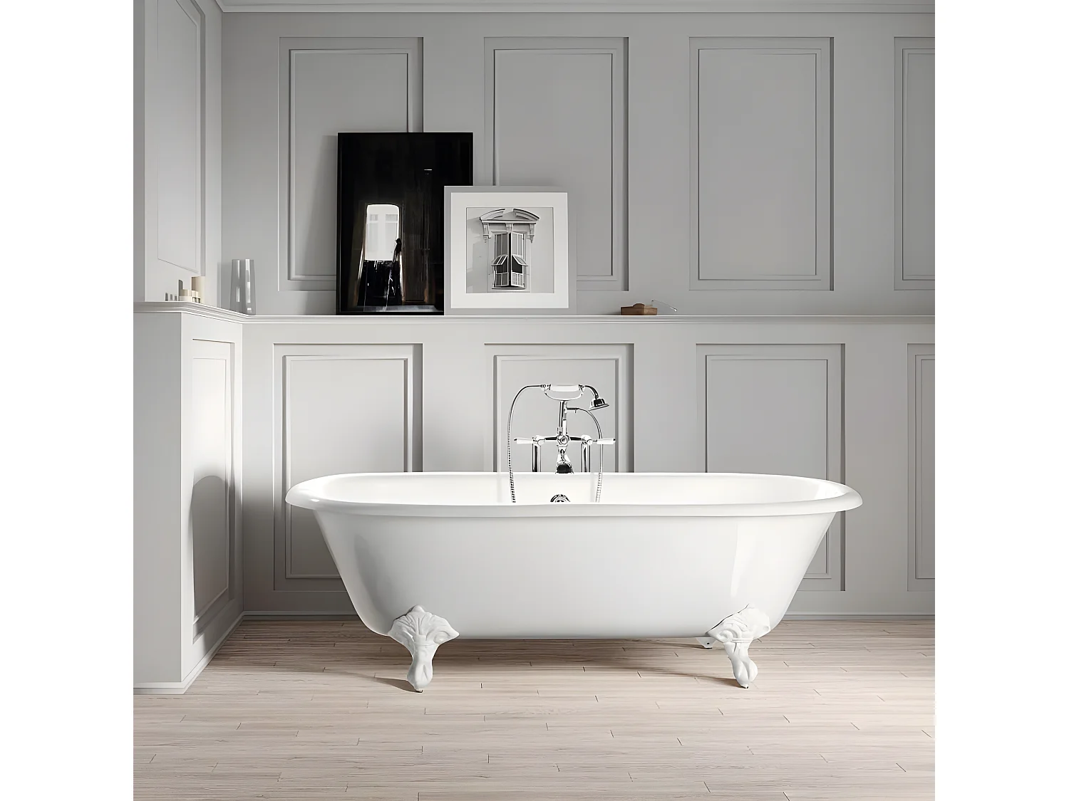 Freistehende Gusseisen Badewanne PLYMOUTH weiß Füße WEISS 153 cm