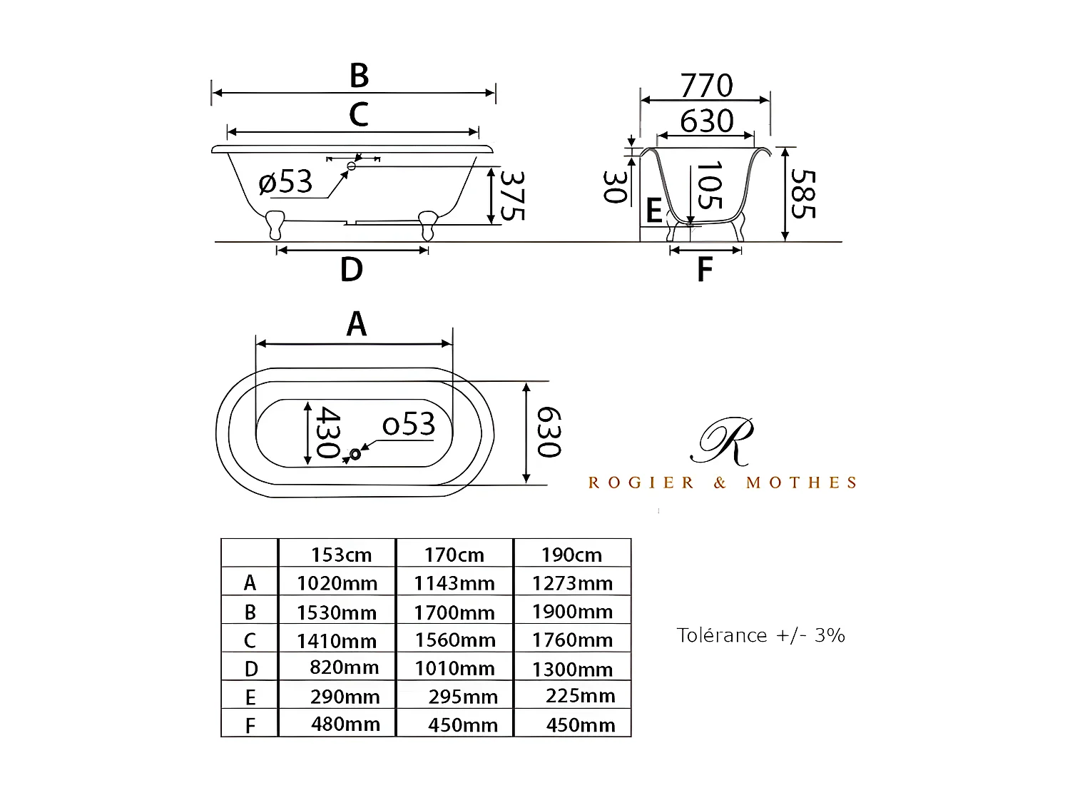 Freistehende Gusseisen Badewanne PLYMOUTH weiß Füße WEISS 153 cm