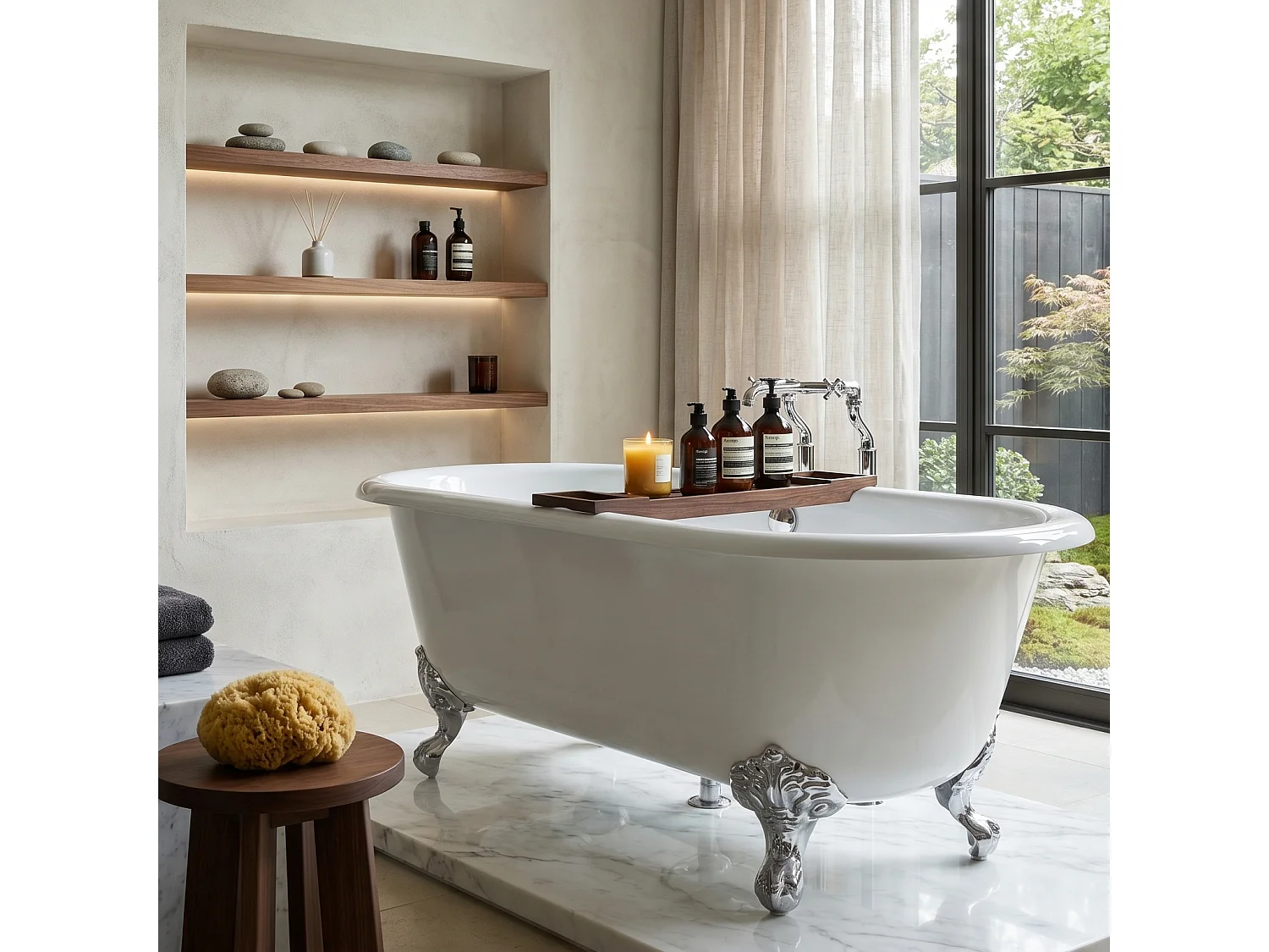 Baignoire sur pieds rétro en fonte PLYMOUTH Blanche 153 cm Pieds blancs