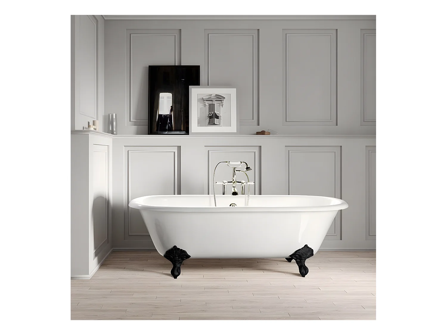 Baignoire sur pieds en fonte PLYMOUTH Blanche 153 cm Pieds noirs