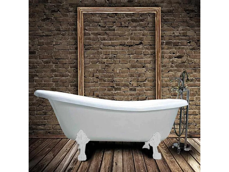 Freistehende Gusseisen Badewanne LIVINGSTON weiß Füße WEISS 170 cm