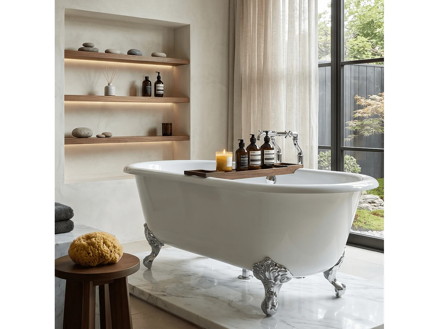 Baignoire sur pieds rétro en fonte PLYMOUTH Blanche 170 cm Pieds blancs