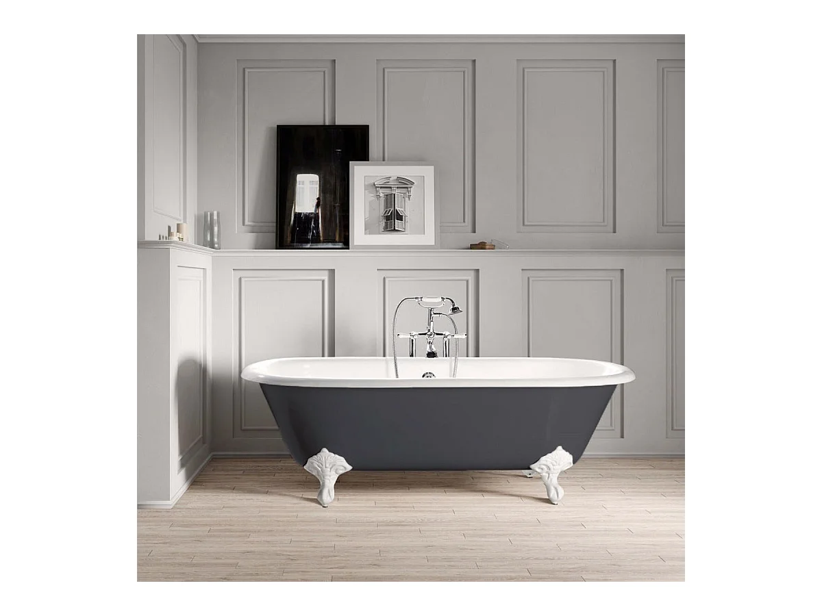 Baignoire sur pieds en fonte PLYMOUTH Grise 153 cm Pieds blancs