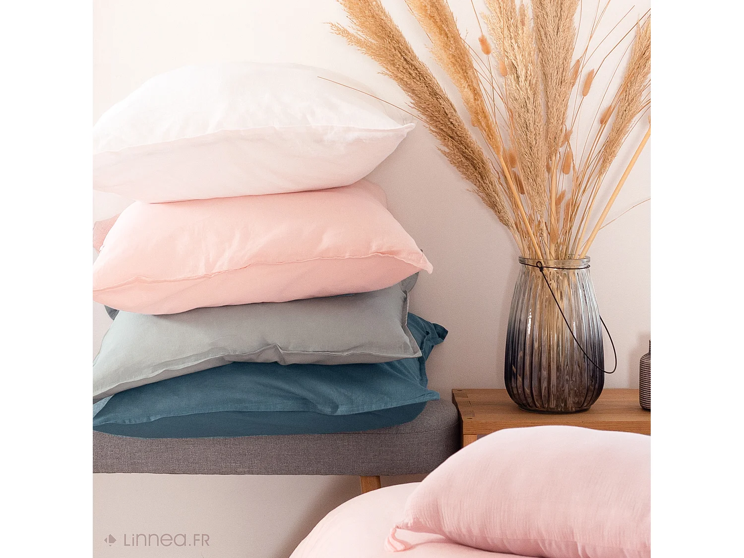 Drap housse 140x190 cm coton lavé LINO gris