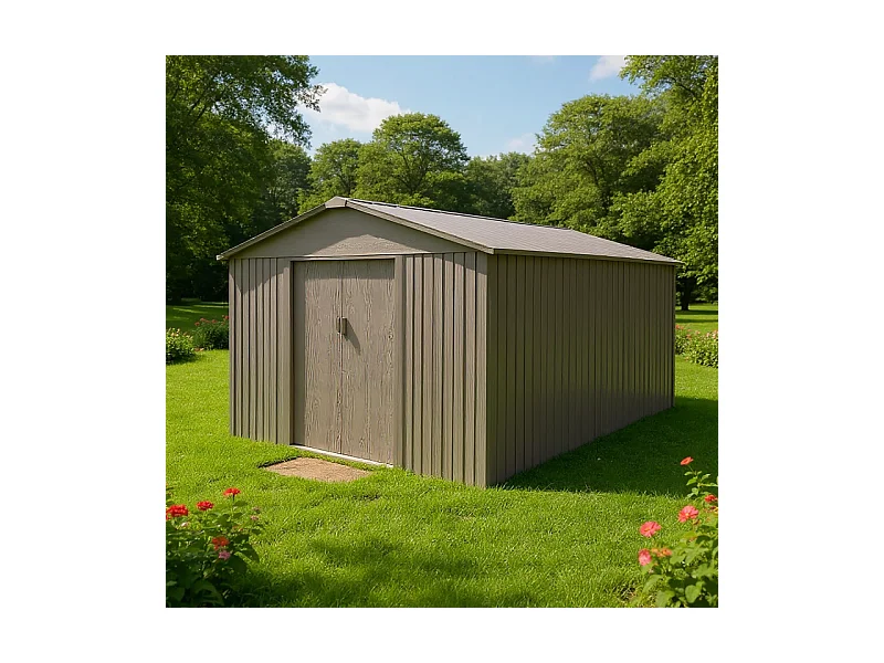 Casetta da giardino in metallo - LEGNO VECCHIO - 9,7 m²