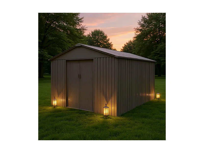 Casetta da giardino in metallo - LEGNO VECCHIO - 9,7 m²