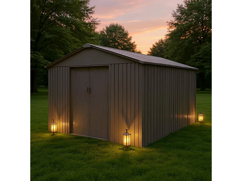 Casetta da giardino in metallo - LEGNO VECCHIO - 9,7 m²