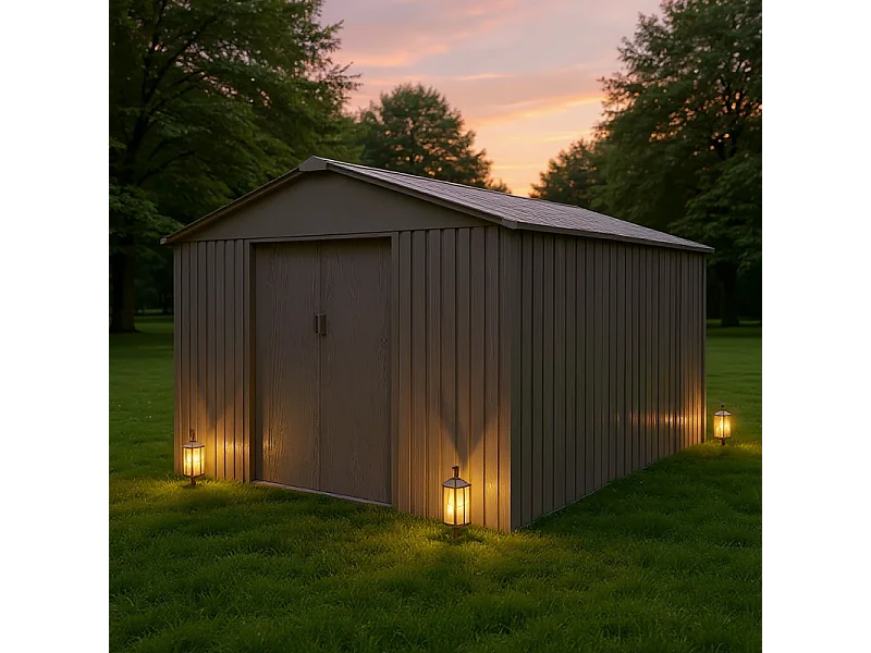 Casetta da giardino in metallo - LEGNO VECCHIO - 9,7 m²