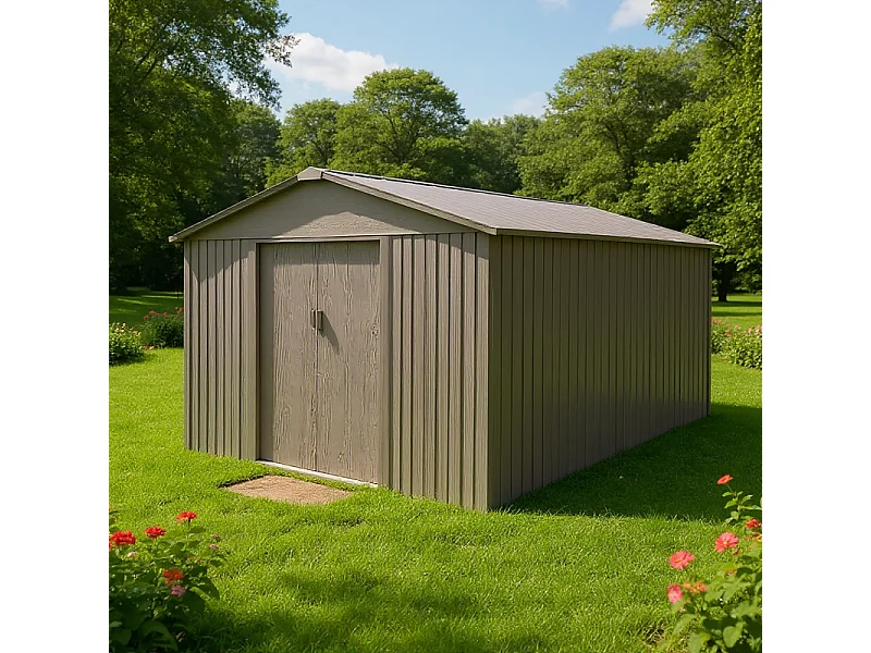 Casetta da giardino in metallo - LEGNO VECCHIO - 9,7 m²