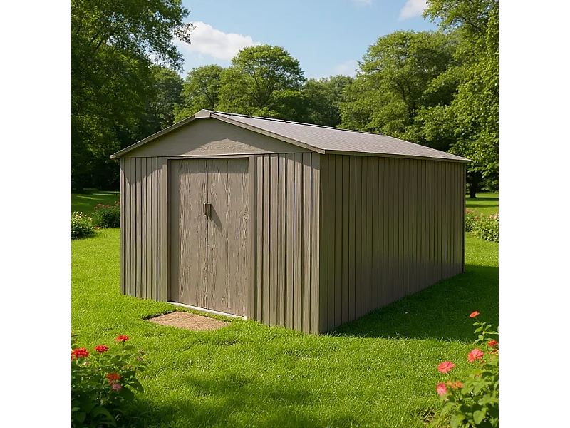 Casetta da giardino in metallo - LEGNO VECCHIO - 9,7 m²