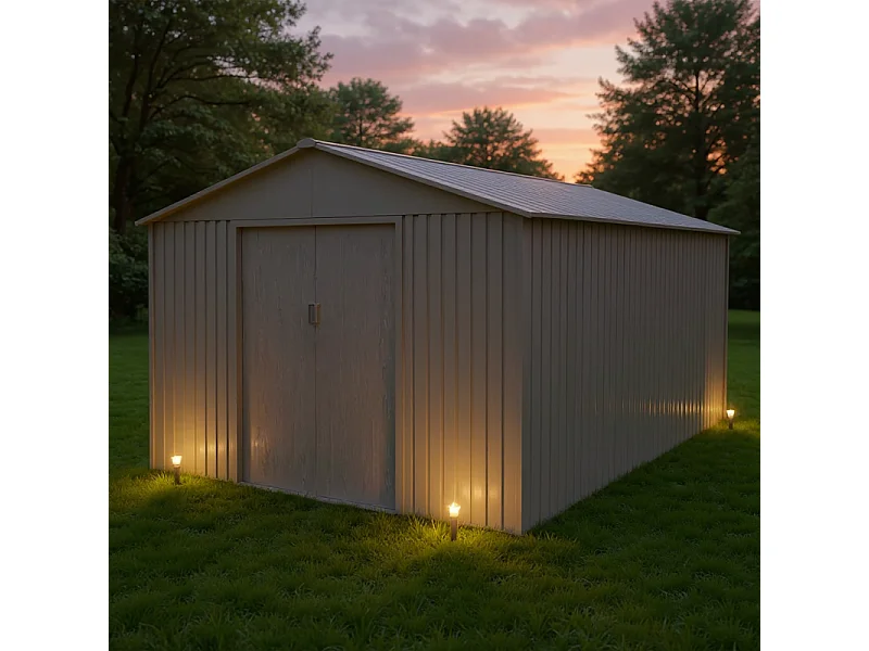 Casetta da giardino in metallo - EFFETTO LEGNO INVECHIATO - 13,5 m²