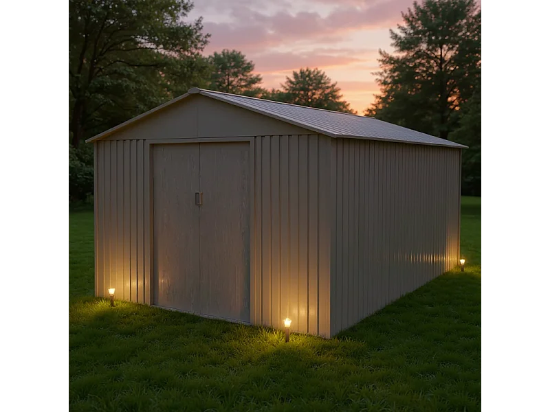 Casetta da giardino in metallo - EFFETTO LEGNO INVECHIATO - 13,5 m²