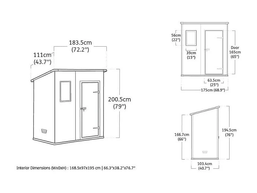 Abri jardin résine "Premium 64SP" - 2m² - 183 x 113 x 201 cm - Monopente