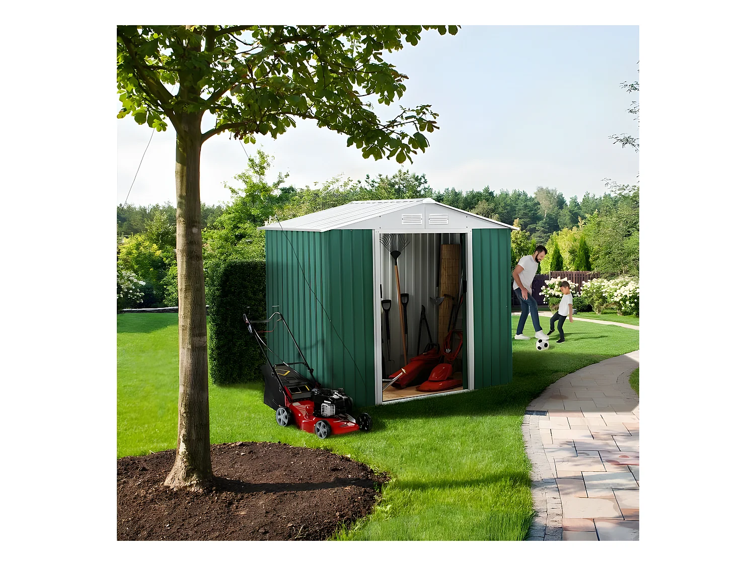 Metalen tuinhuis "Rosas" - 2,71 m² met dubbele schuifdeur en 4 ventilatieroosters