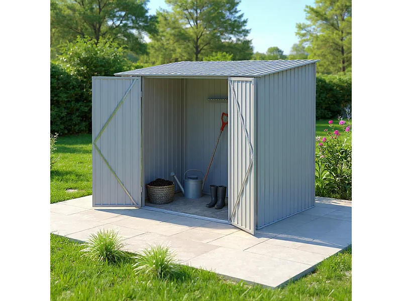 Casetta da giardino in metallo monopendenza - LEGNO VECCHIO - 3,31 m²