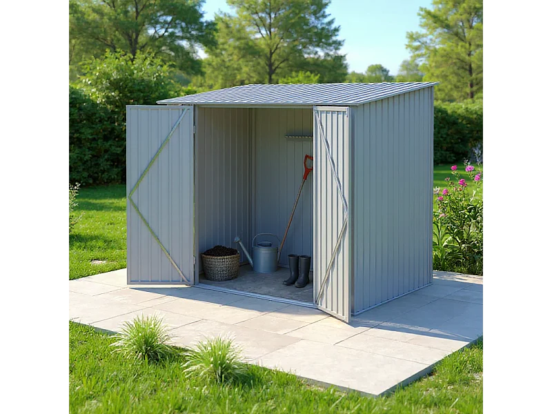 Casetta da giardino in metallo monopendenza - LEGNO VECCHIO - 3,31 m²