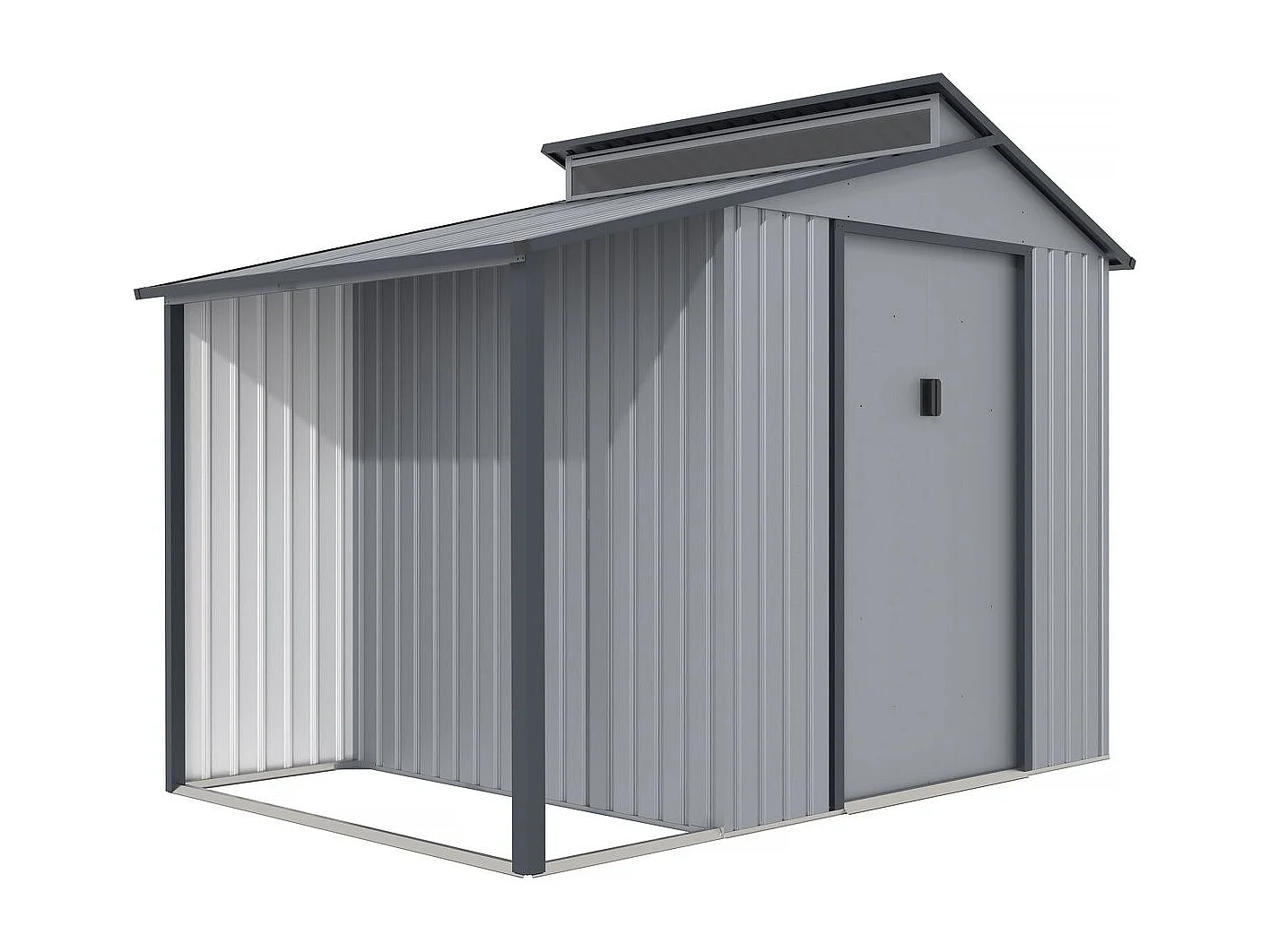 Caseta de metal con pergola "Madras" - 5.64 m² - Gris, Caseta de metal con pergola "Madras" - 5.64 m² - Gris