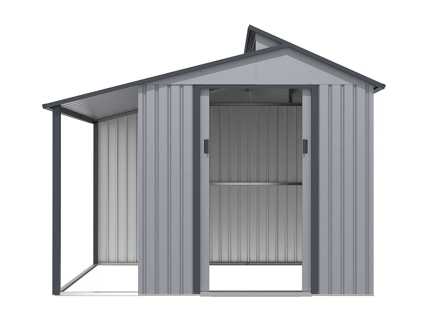 Caseta de metal con pergola "Madras" - 5.64 m² - Gris, Caseta de metal con pergola "Madras" - 5.64 m² - Gris