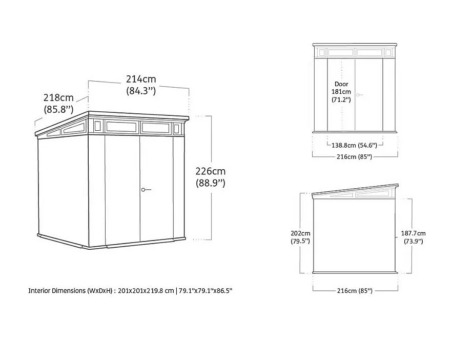 Abri jardin résine "Brossium Monopente 77" - 4.7 m² - 218 x 218 x 226 cm - Gris