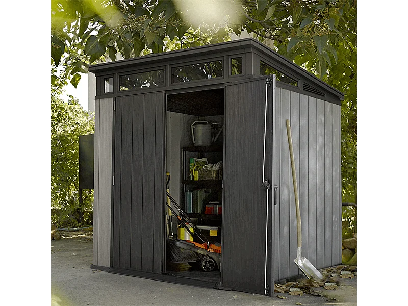 Abri jardin résine "Brossium Monopente 77" - 4.7 m² - 218 x 218 x 226 cm - Gris