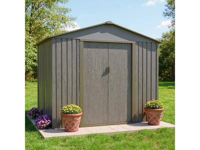 Casetta da giardino in metallo - LEGNO VECCHIO - 4,7 m²