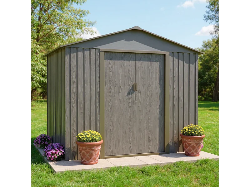 Casetta da giardino in metallo - LEGNO VECCHIO - 4,7 m²