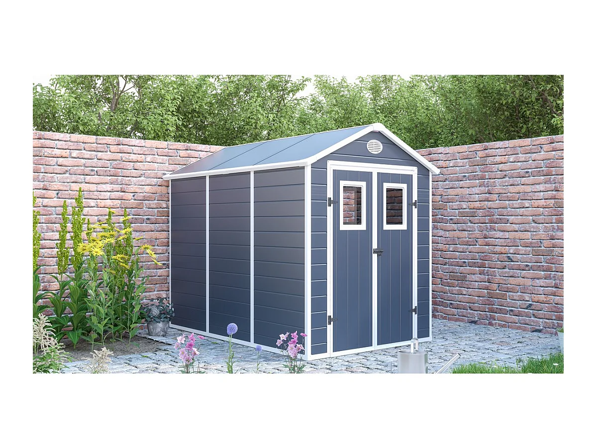 Abrigo de jardim em resina "Texas" - 5,23 m² - Antracite - Kit de ancoragem incluído