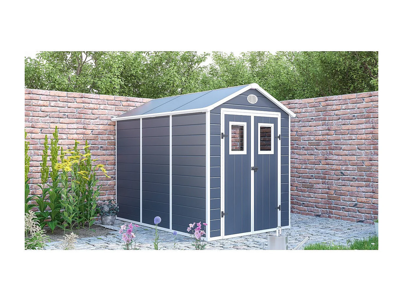 Abri de jardin résine "Texas" - 5.23 m² - kit d'ancrage inclus  - Anthracite