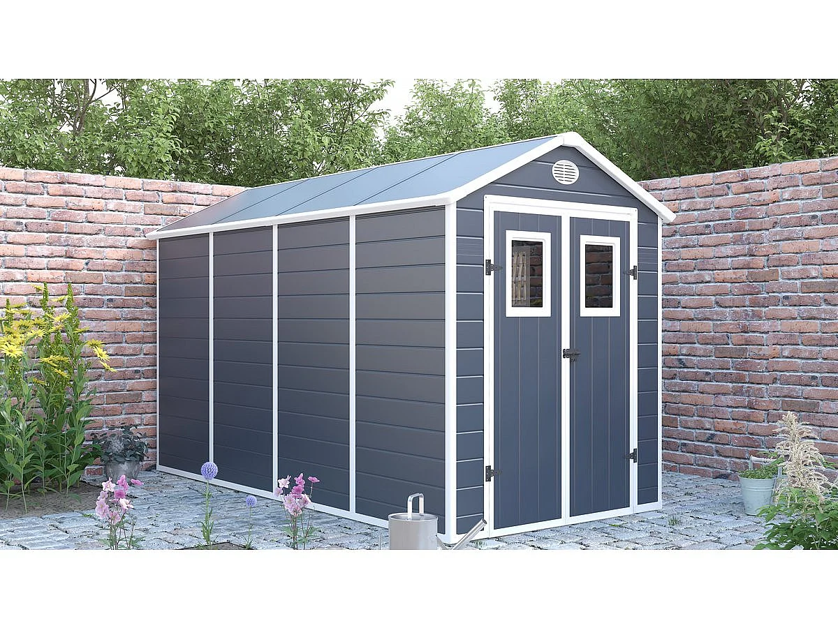 Harts trädgårdsskjul "Texas" - 5,23 m² - Antracit - UV-resistent - Stålram - Ventilation - Förankringskit