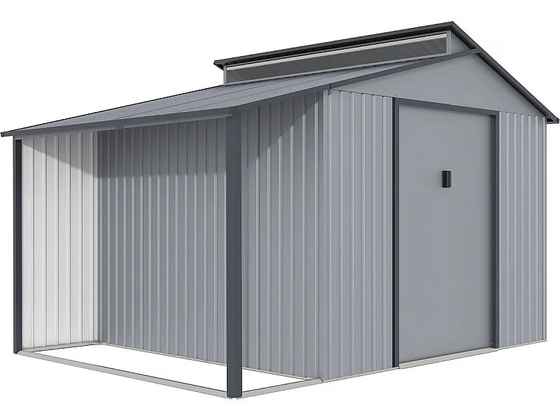 Gerätehaus aus Metall mit Unterstand "Madras" - 9,12 m² - 355 x 257 x 237 cm - Grau