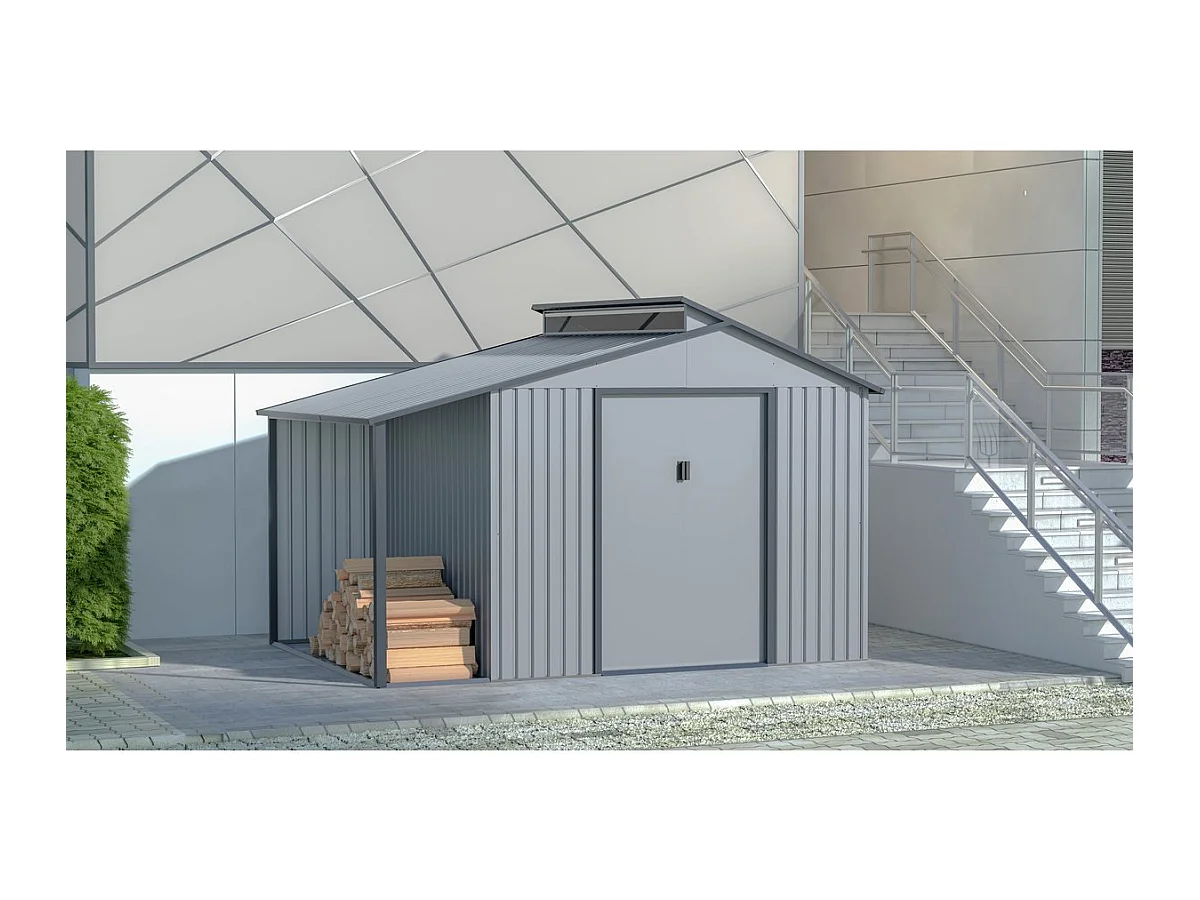 Gerätehaus aus Metall mit Unterstand "Madras" - 9,12 m² - 355 x 257 x 237 cm - Grau