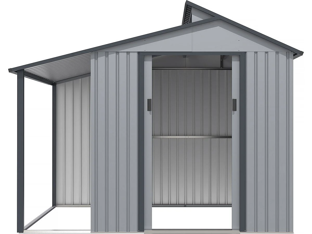 Gerätehaus aus Metall mit Unterstand "Madras" - 9,12 m² - 355 x 257 x 237 cm - Grau