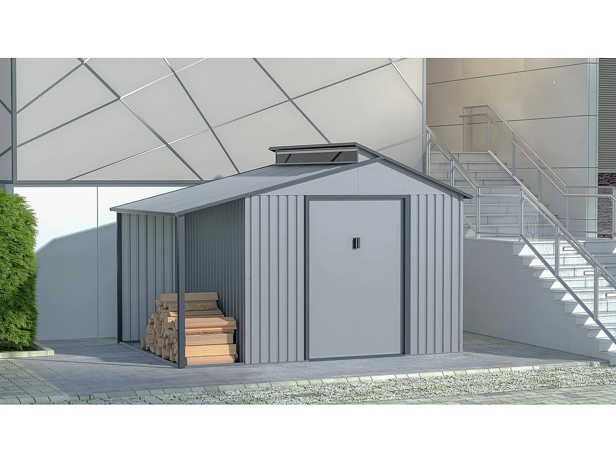 Szopa ogrodowa "Madras" - Metalowa - Z pergolą - 9.12 m² - 355 x 257 x 237 cm - Szara