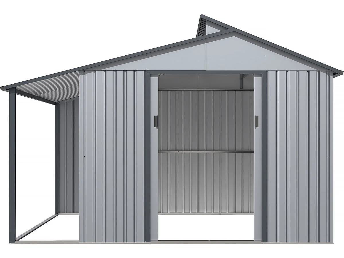 Szopa ogrodowa "Madras" - Metalowa - Z pergolą - 9.12 m² - 355 x 257 x 237 cm - Szara