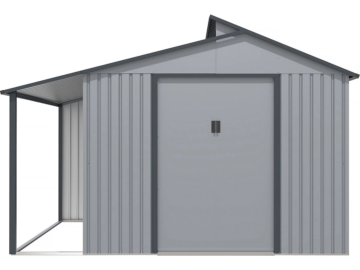 Szopa ogrodowa "Madras" - Metalowa - Z pergolą - 9.12 m² - 355 x 257 x 237 cm - Szara