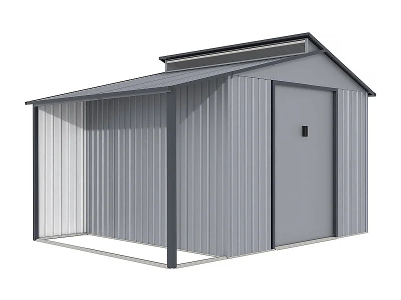 Abri de jardin métal avec pergola "Madras" - 9.12 m² - 257 x 355 x 237 cm - Gris