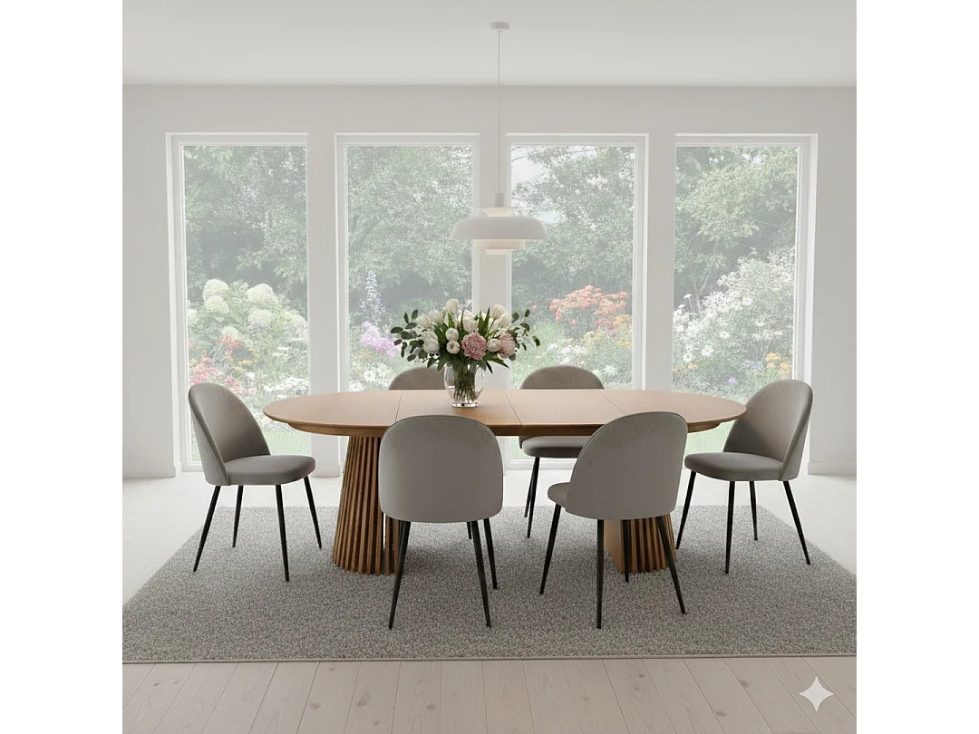 Tokyo eetkamertafel met 2 extra plaat Ø120x120-160-200cm eik fineer.