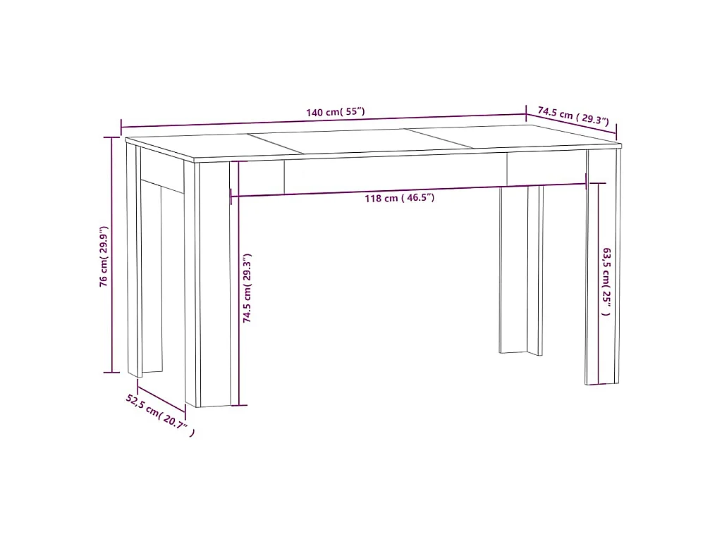 Table à manger chêne 140 x 74,5 x 76 cm en panneau de bois