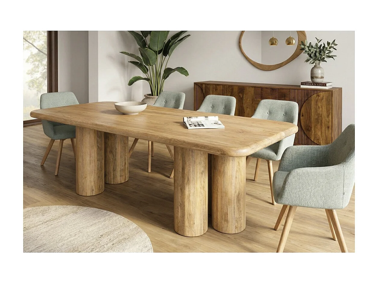 Table de salle à manger ORINO 240 cm en bois massif de manguier – Table rectangulaire design avec pieds cylindriques