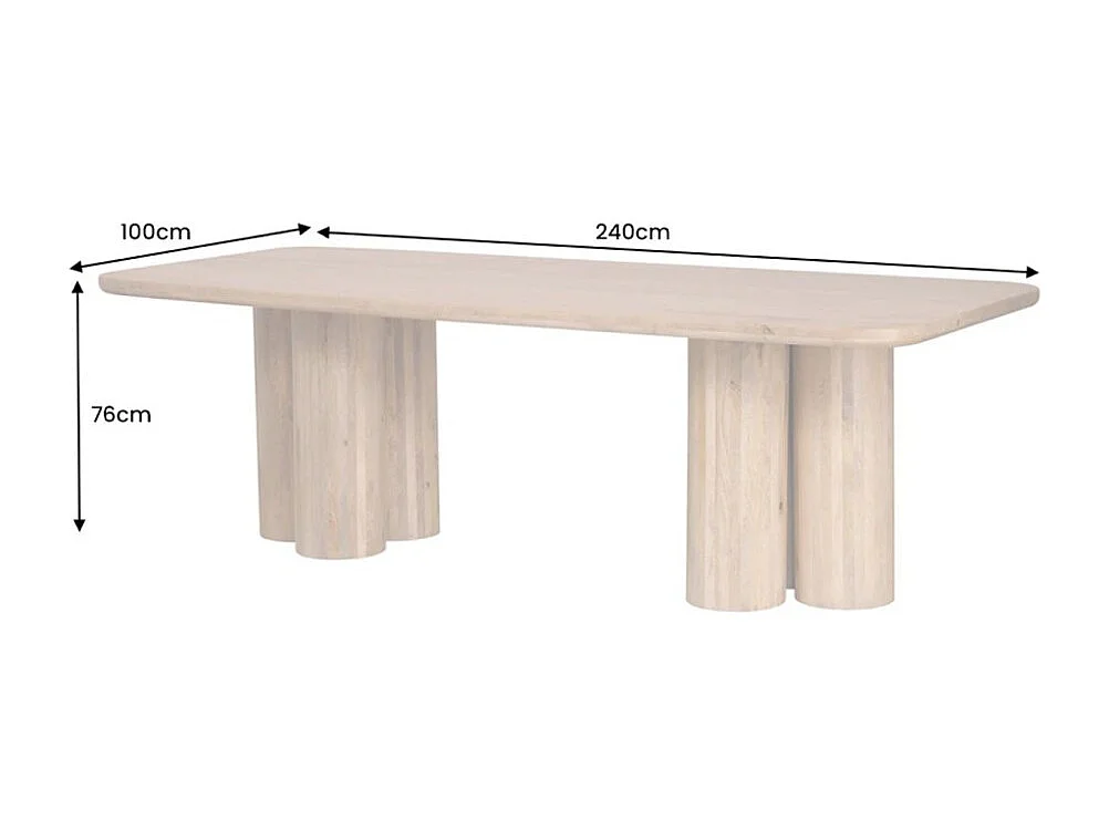 Table de salle à manger ORINO 240 cm en bois massif de manguier – Table rectangulaire design avec pieds cylindriques