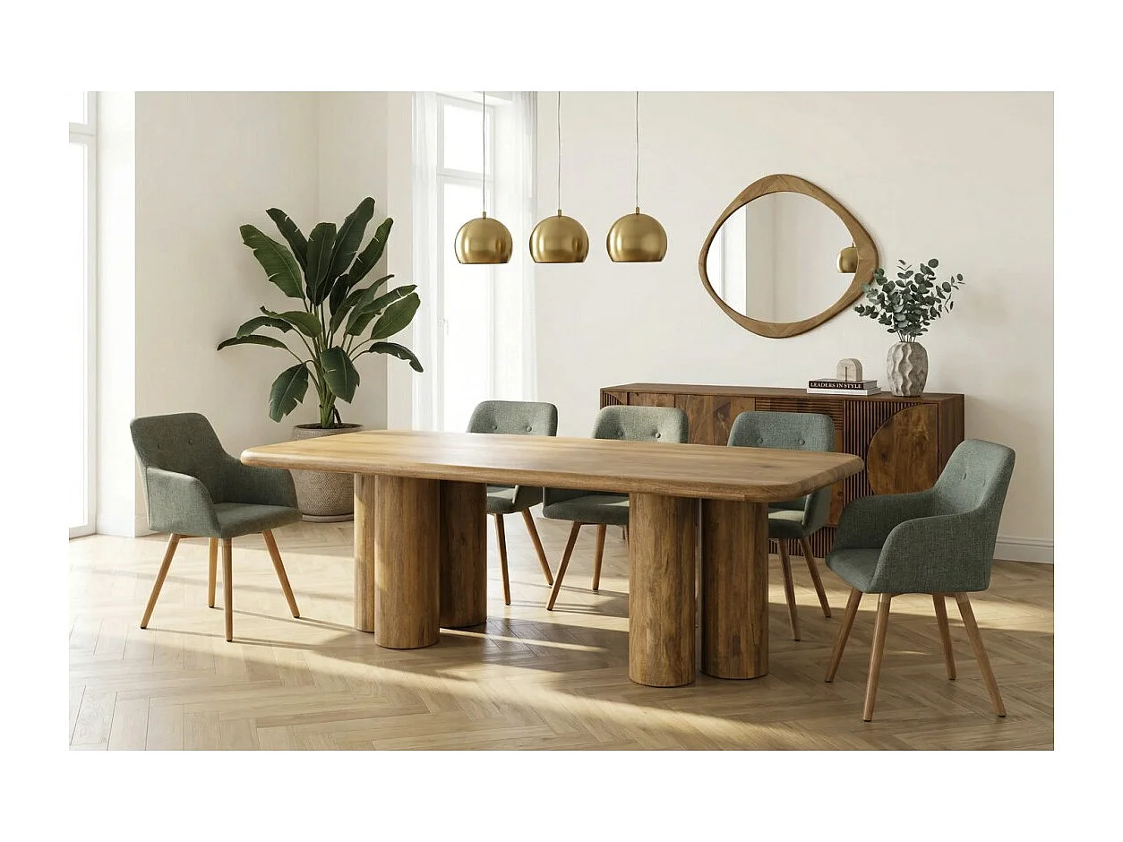 Table de salle à manger ORINO 240 cm en bois massif de manguier – Table rectangulaire design avec pieds cylindriques
