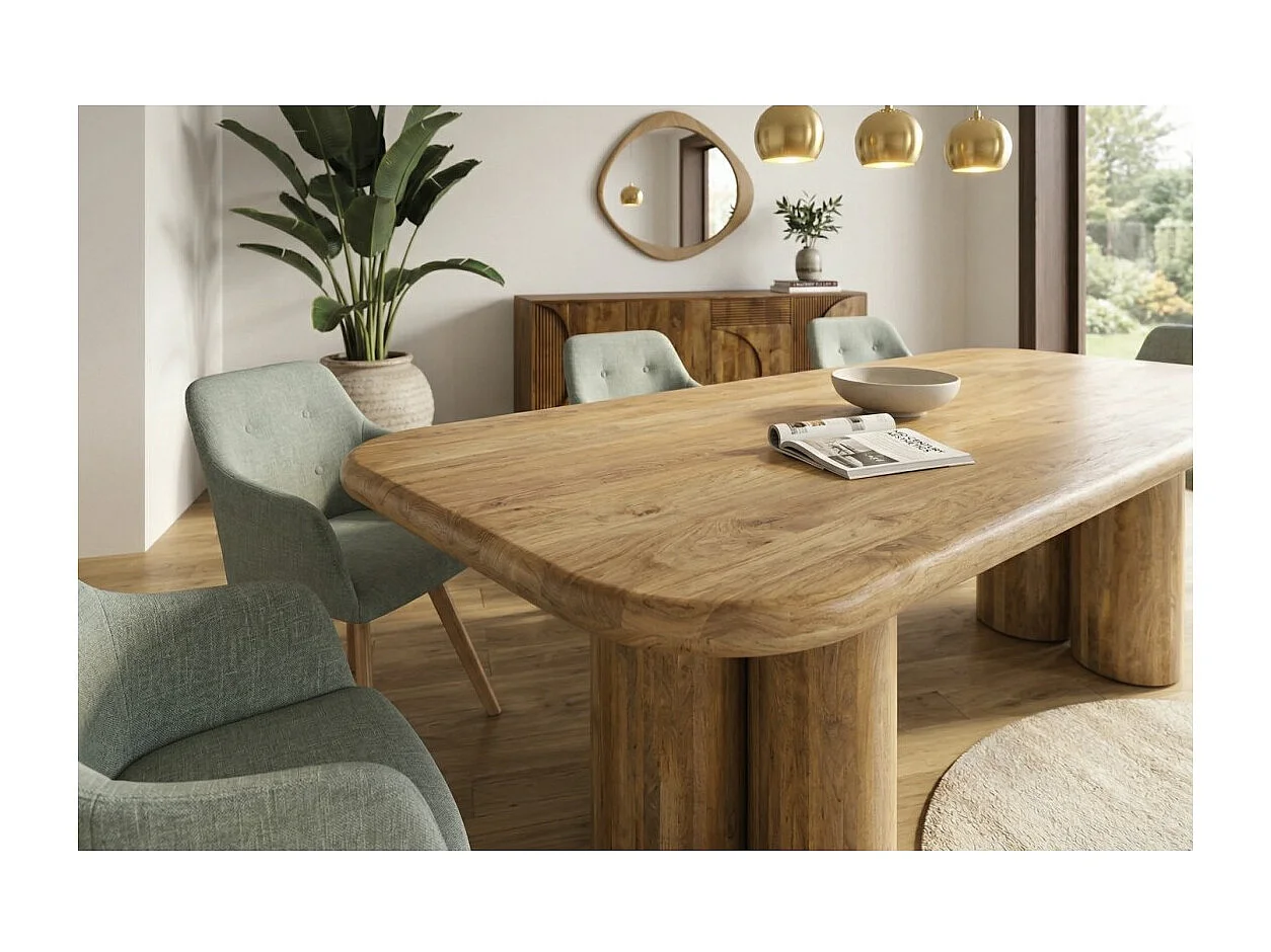 Table de salle à manger ORINO 240 cm en bois massif de manguier – Table rectangulaire design avec pieds cylindriques