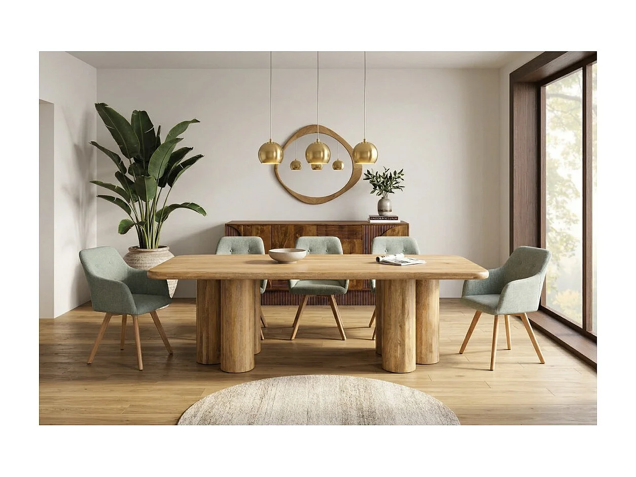 Table de salle à manger ORINO 240 cm en bois massif de manguier – Table rectangulaire design avec pieds cylindriques